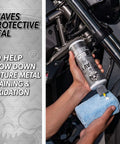 Person applying Heavy Metal Polish Restorer And Protectant For Chrome Aluminum Stainless Steel Brass Silver And More Cleans Restores