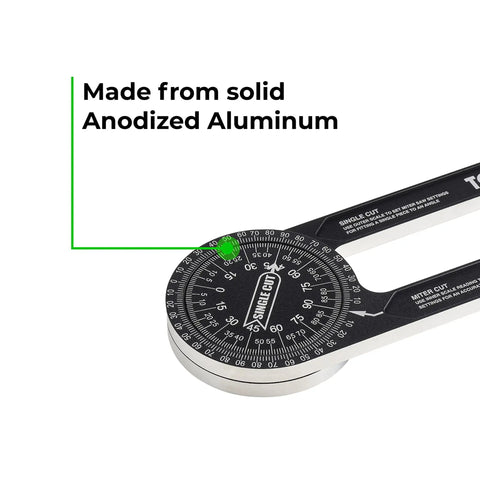 Dead On Precision Seven Inch Aluminum Miter Saw Protractor Angle Finder with direct read scale for woodworking and metalworking.