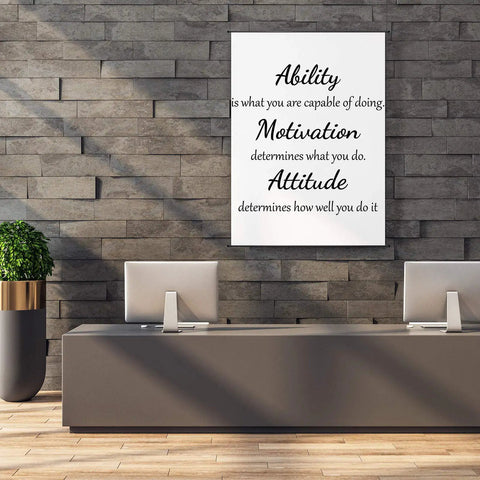 Two Sheets Vinyl Wall Quote Decals Set Motivational Attitude Quotes Believe In Yourself Inspirational Sayings For Home Office Classroom Teen Dorm Room Black Wall Art Get Pumped Vibe in modern office setting with motivational quote on wall.