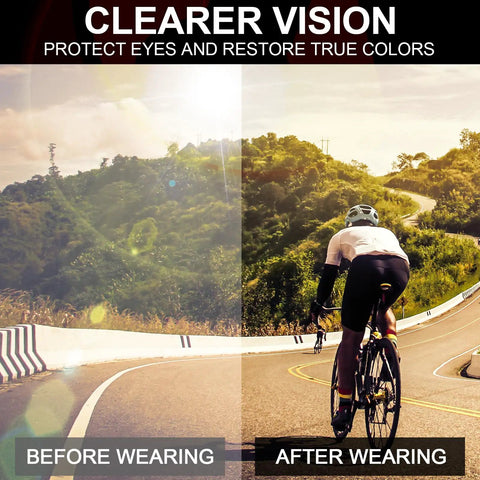 Cyclist wearing Go To Sport Sunglasses For Men And Women With UV400 Protection, All Purpose Cycling Glasses showing clear vision and UV protection.