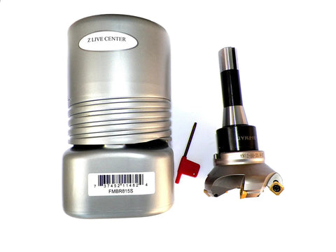 3.15 Inch Face Shell Mill Cutter With 5 Flutes, 45 Degree Cut, R8 Shank, visible with storage case and adjustment tool
