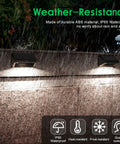 Solar Fence Lights 6 Pack With 8 Modes Warm White Cool White RGB on wall in rain, highlighting waterproof feature