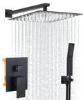 12 Inch Luxury Black Wall Mounted Shower System With Rain Mixer Complete Shower Faucet Set Rainfall Head Handheld Sprayer Easy Install Modern Bathroom Upgrade Matte Black Finish