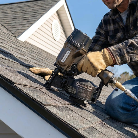 Professional Grade Pneumatic Roofing Nailer Badass Workhorse For Asphalt Shingle And Wood Siding Projects With High Capacity Coil Magazine And Smooth Trigger Action That Cuts Reload Time On Any Job Site Down To Nothing
