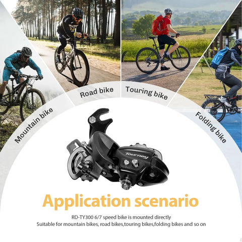 Tourney RD TY300 6 And 7 Speed Rear Derailleur Long Cage With Hanger Mount application scenarios for various bikes
