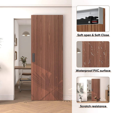Concealed Sliding Barn Door With Soft Close Hardware Kit Brown Hidden Door For Interior Use Sleek Modern Look With Hidden Rail