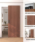Concealed Sliding Barn Door Kit With Soft Close Hardware, 40x86 Inches, brown hidden door in modern interior, soft and waterproof features
