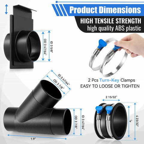 All In One 4 Inch Dust Collection Kit With 10 Ft Clear PVC Hose Includes 4 Inch Y Fitting 4 Inch Blast Gate Flex Cuff Clamps