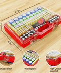Ultra Large Battery Storage Organizer Case With Built In Tester Holds Over 280 Batteries Dual Sided Variety Pack For AA AAA C D 9V Lithium 18650 CR2 CR123 CR1632 And More For DIYers Red, clear lid
