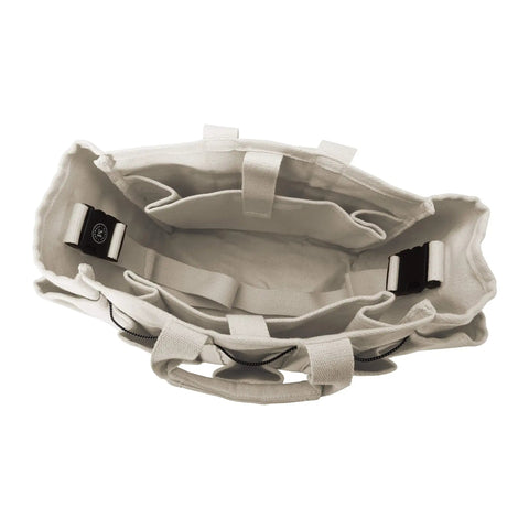 Top view of Heavy-Duty Canvas Garden Bag With 6-Inch Exterior Pockets And 11-Inch Interior Pockets, open interior compartments visible