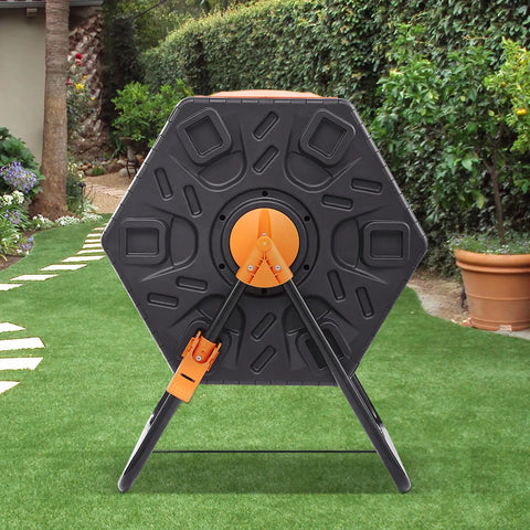18.5 Gallon Compost Tumbler With Sliding Door, Space Saving Single Chamber, Steel Frame, BPA Free Composter Bin in garden