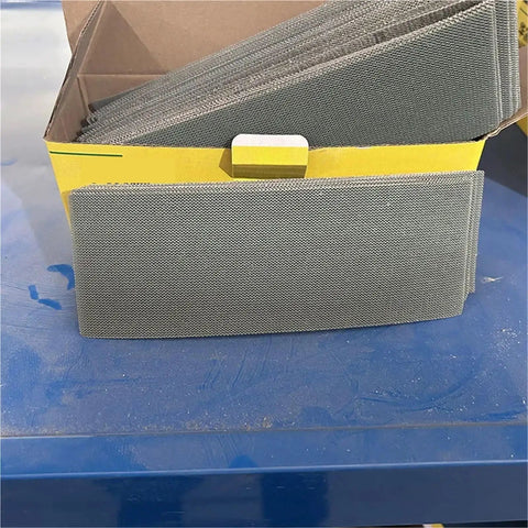 50 Pieces Of 70x198mm Dry Mesh Sandpaper Sheets in box, showing flexible sheets for car paint putty and woodworking projects.