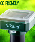 Solar Mole Repellent Ultrasonic 4 Pack For Lawn Garden Yard Home Humane Pest Deterrent close-up with eco-friendly label
