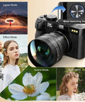 5K Vlogging Camera With 180 Degree Flip Screen And 16x Zoom, 64MP Photos, External Mic Input, Macro Lens, and mode switching