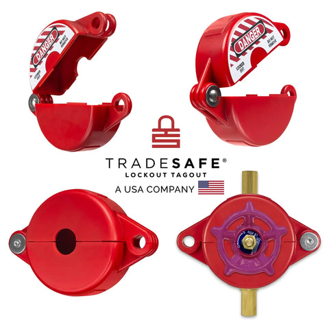 Gate Valve Lockout Kit Two Pack Valve Lockout Device For One Inch To Two And A Half Inch Diameter Handles, red ABS plastic, OSHA compliant
