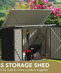 Outdoor Metal Storage Shed 5.8 x 3.3 Ft Weatherproof Lockable Yard Storage for Trash Cans, Tools and Garden Gear open door view