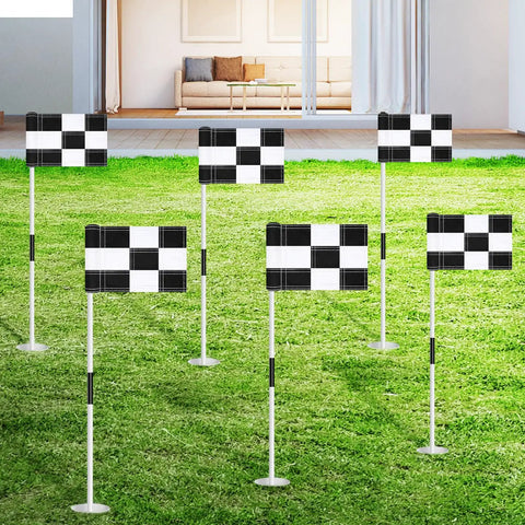 Six Pack Checkered Golf Flags 8x6 Inches Made From 420D Nylon, Portable Training Targets With Tube Insert on grassy area