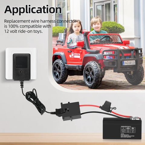 Replacement Wire Harness Connector For 12V Power Wheels Battery With 12 AWG Wire And Three Replaceable Fuses for ride-on toy
