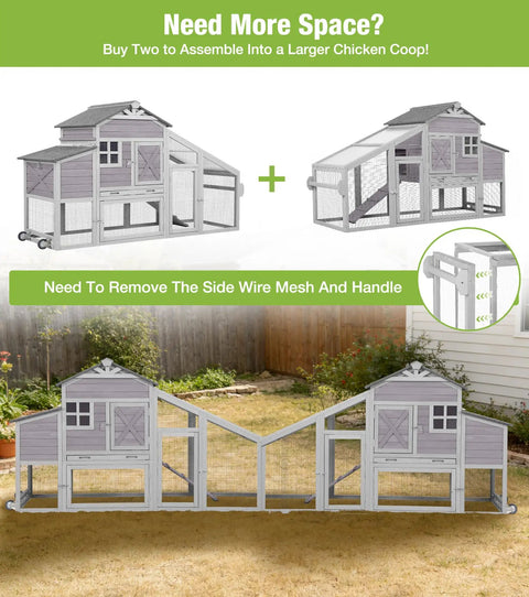 Assembly diagram of Mobile Chicken Coop With Run For Secure Poultry Housing On Wheels Nesting Box And Slide Out Tray Waterproof Roof