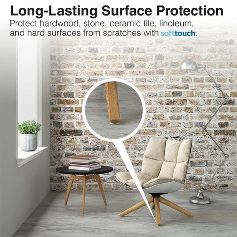 Room with brick wall featuring chair and table on felt pads, highlighting 3 Inch Round Reusable Felt Furniture Sliders For Hard Floors.