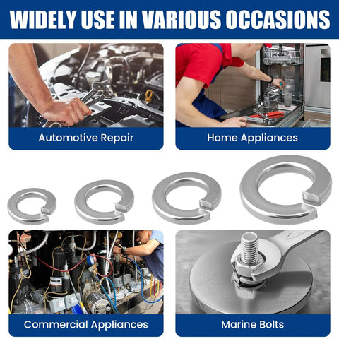 Heavy Duty Stainless Steel Lock Washers Kit 150 Pcs 18 8 304 Grade Spring Lock Washers Assortment For Auto DIY Marine Use Rust Resistant Built To Last Hardware Great For Home And Workshop Projects, used for automotive repair