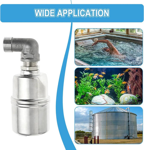 Water Level Float Valve 1/2 Inch To 3/4 Inch, 304 Stainless Steel, No Pump Needed For Tanks, Ponds, Troughs, Pools, Hydroponics