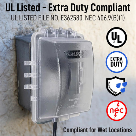 Weatherproof In Use Outlet Cover With Lockable Bubble Cover For Outdoor Plugs And Receptacles Horizontal Or Vertical Mount UL Extra Duty Compliant 18 Configurations