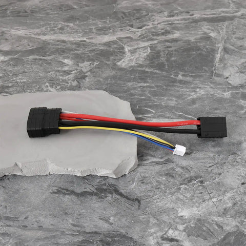 Five Pin RC Model Connection Cable with 14AWG Wire, 15.7cm Long, showing dual connectors on a stone surface