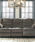 Living room with Shavontae Modern Table Lamps Set Of 2, gray recliner sofa, and large windows.
