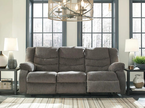 Living room with Shavontae Modern Table Lamps Set Of 2, gray recliner sofa, and large windows.