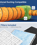 Stackable 3 Stage Filtration Negative Air Machine showing ducting options and included MERV 10, HEPA, and carbon filters