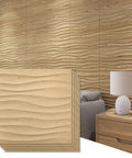 PVC 3D Wave Wall Panels Wood Brown Texture for Interior Decor, lightweight wall tiles in a living room setup, easy DIY install