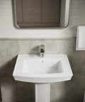 Archer Pedestal Bathroom Sink Basin With One Hole Faucet Drilling Sleek Vitreous China White 24 Inches Long By 20.5 Inches Wide