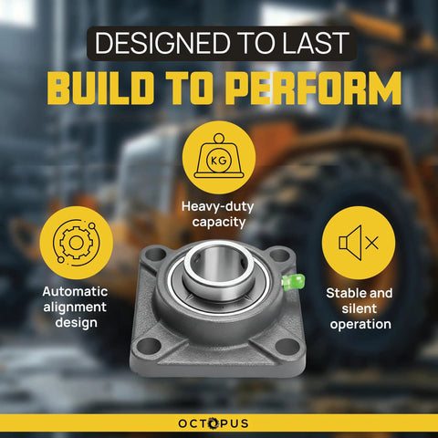 Heavy Duty Cast Iron Pillow Block Bearing With 1.25 Inch Bore, 4 Bolt Flange Mount, Self Aligning Ball Bearing Insert, Pre Lubricated