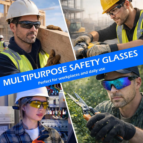 Six Pack Clear Safety Glasses Featuring Ansi Z87 One Certification, Hella Durable Protective Eyewear For Men And Women, Top Shelf Work Gear For The Daily Grind And Serious Jobs, multiple users in work settings.
