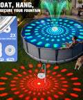 Cool 8000mAh Rechargeable Pool Fountain With Lights For Above Ground Pools Floating Water Pump With Anchor in action at night