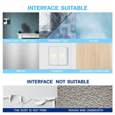 Suitable and unsuitable surfaces for Night Sky Glow Stars Ceiling Stickers Kit With 1049 Pieces Including Moon And Stars