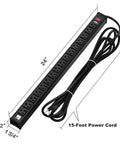 Workhorse 16 Outlet Heavy Duty Metal Power Strip With 15 Foot Cord For Office And School Use 15 Amps 1875 Watts UL Listed Black Rugged Aluminum