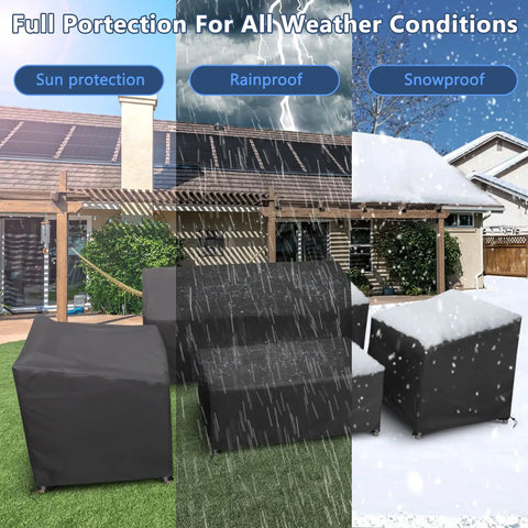 Waterproof 400D heavy duty outdoor furniture covers protecting against sun, rain, and snow with windproof buckle straps
