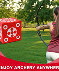 Red 3D Foam Archery Target With Six Sided Dice Cube Lightweight 13 Inch Square Block With Handle Backyard Practice