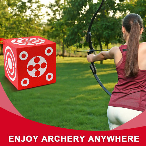 Red 3D Foam Archery Target With Six Sided Dice Cube Lightweight 13 Inch Square Block With Handle Backyard Practice
