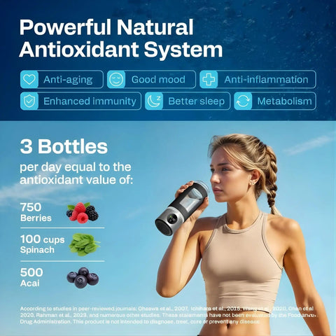 Woman drinking from Hydrogen Water Bottle With 6000 PPB Concentration Portable 16.2 Oz Generator And SPE PEM Ionizer