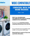 Dryer Drum Support Roller Belt Idler Pulley Repair Kit compatibility with washers shown.