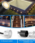 16 Pack LED Recessed Deck Lights With Protective Shell IP68 Waterproof Warm White 0.6W All In One Outdoor Landscape Lighting Kit 12V Low Voltage for garden steps.
