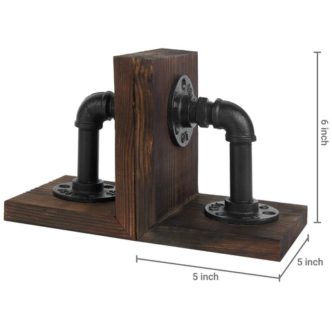 Legit Industrial Bookends Featuring Charred Pine And Genuine Metal Pipe Fittings And Badass 2 Piece Set For Modern Farmhouse Desks and Rustic Steampunk Home Decor, 6x5 inches.