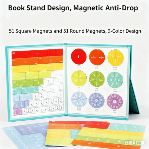 Hands-On Fraction Learning Kit With 103 Magnetic Fraction Tiles And Circles From One Half To One Twelfth displayed on stand