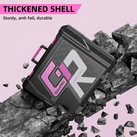 No Sweat Pink Cordless Drill 188 Piece Heavy Duty Tool Box For Women Home Repair Kit With Fast Charger showing a durable thickened shell toolbox.