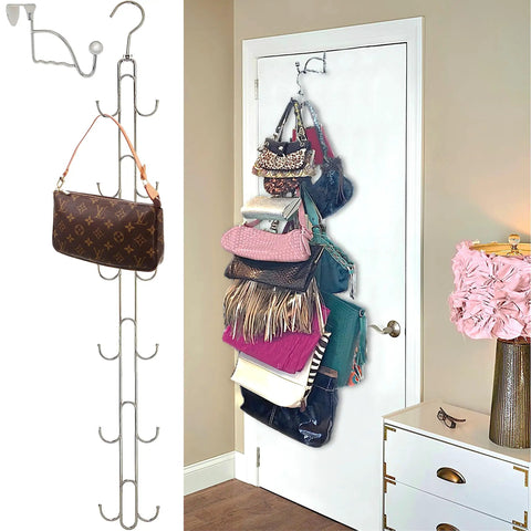 Over Door Purses Hanger Organizer With 360 Rotation Heavy Duty Chrome Bag Holder Holds 50lbs And Displays 12 Plus Purses