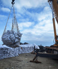 Heavy Duty Cargo Lifting Net 1.5x1.5m hoisting sandbags, 2 ton load capacity, durable construction for construction work