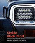 Close-up of 7x6 And 5x7 H6054 LED Headlights For Trucks And Vans H4 Sealed Beam Replacement 6000K on Jeep Wrangler